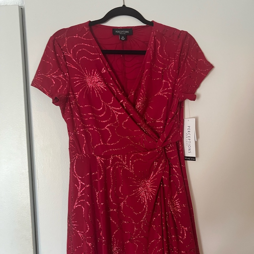 Perceptions Red Asymmetrical Wrap Dress - Picture 7 of 11